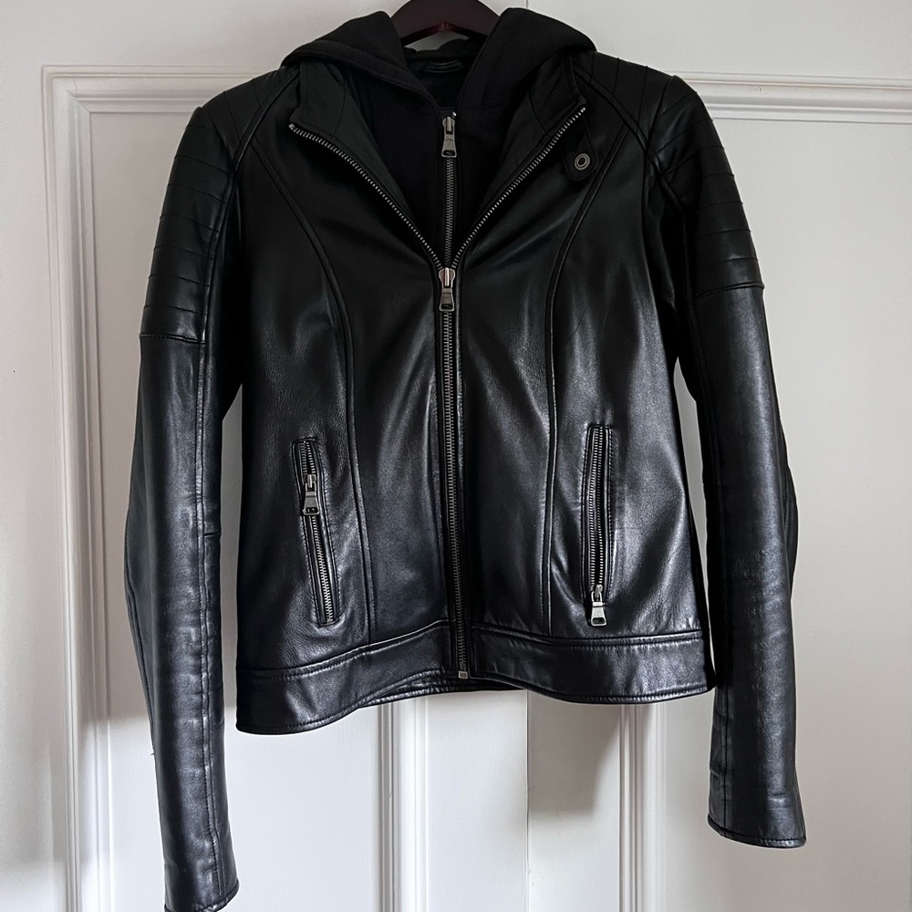 Leather jacket - Black Motorcycle Jacket - Picture 4 of 5